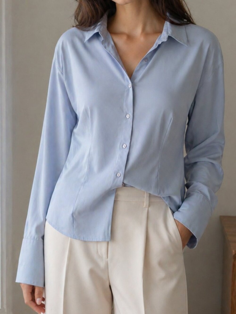 Encore Light Blue Long Sleeve Button Up Blouse Shirt Top Size 22